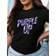 thumbnail image 1 of PURPLE UP" Bold Purple & White Graphic Tee for Women - 100% Cotton, Short Sleeve, Round Neck, Breathable & Durable - Ideal with Jeans & Accessories, 1 of 6