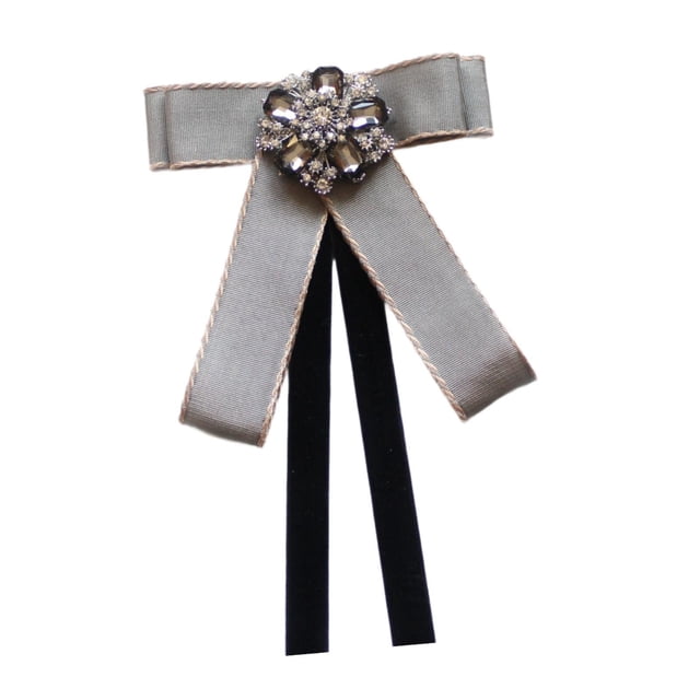 Broche de cinta de lazo Broche Decoración de corbata del cuello para mujeres Pon elegante Pin de la camisa Bownot Camiseta para blusa de uniforme Gris