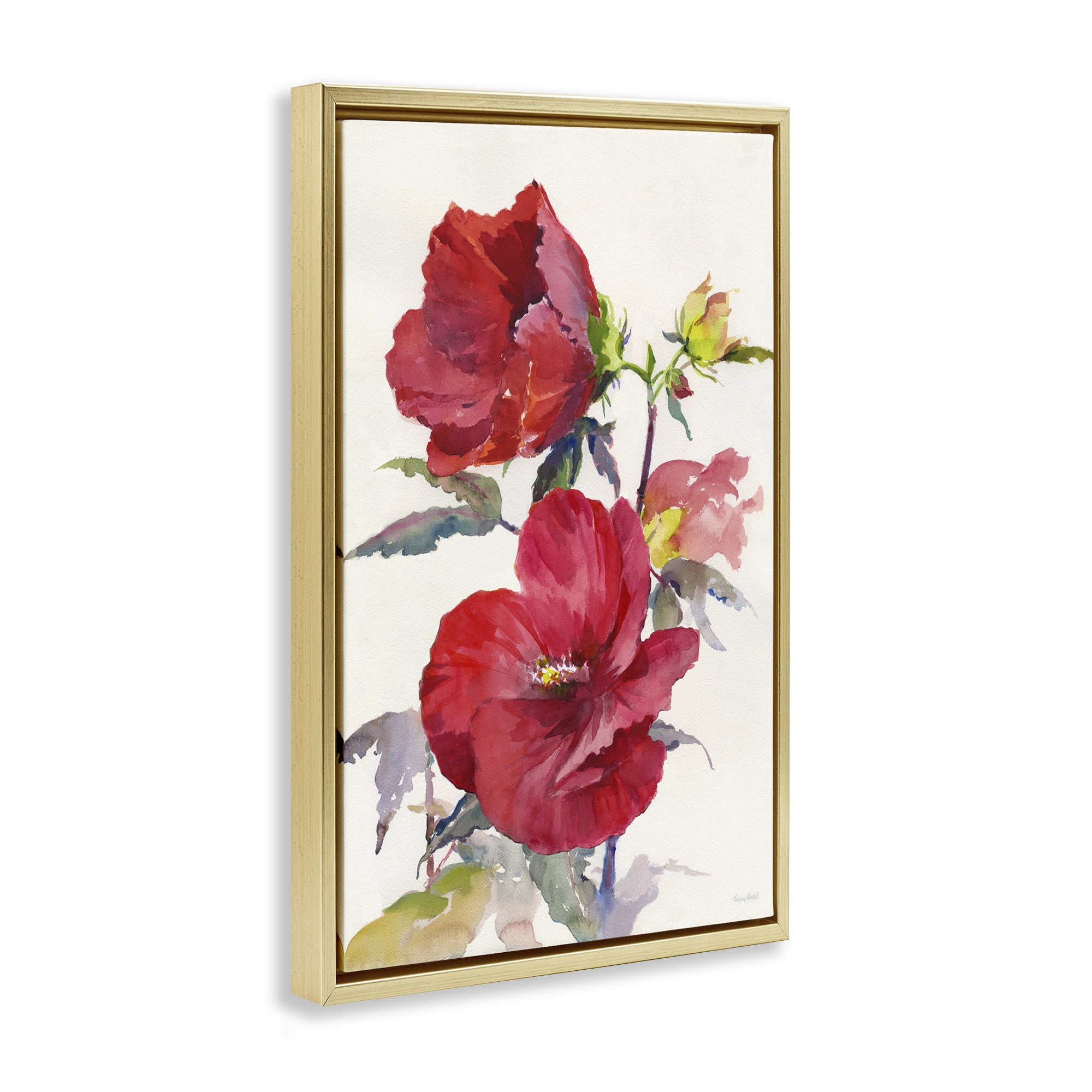 Stupell Industries Two Red Poppies Botanical & Floral Painting Gold Floater Framed Art Print Wall Art, 17 x 25
