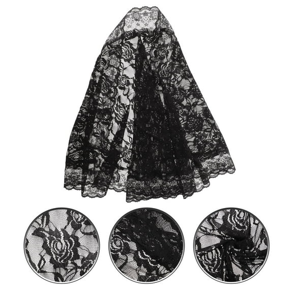 BESTYASH Elegant Black Embroidered Bridal Lace Veil Tulle Shawl Decorative Wedding Headpiece