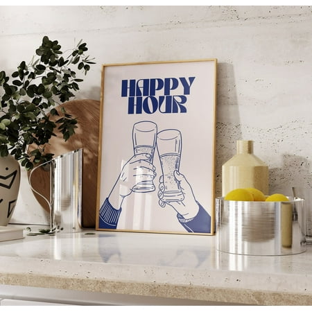 Happy Hour Drinks Wall Art Print-Aesthetic Girly Bar Cart Art-Preppy Posters-Trendy Wall Art-Cocktails Art-Retro Bar Cart Art-Retro Wall Art Wall Art Modern Wall Decor 8x12 UNFRAMED