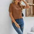 thumbnail image 4 of UYISJ Summer Short Sleeve Shirts for Women Button up Henley Tshirts Puffy Sleeve Causual Loose Fit Blouse Solid Color Tunic Tops Brown L, 4 of 9
