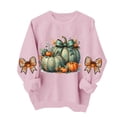 thumbnail image 4 of DeeHomeMo Women Round Neck Pullover Sweatshirt, Long Sleeve Pumpkin Bow Graphic Loose Fit Top, Ribbed Hem Cuffs Soft Sweatshirt Fabric for Fall Family Gathering Pink,XL, 4 of 5