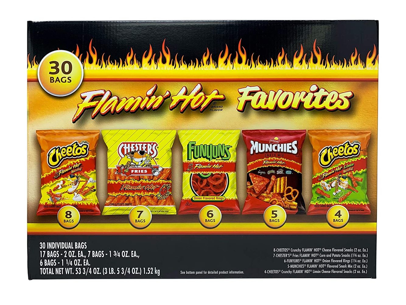 JuIShareE Flaming Hot Favorites Cheetos, Chesters, Funyuns, Munchies 30