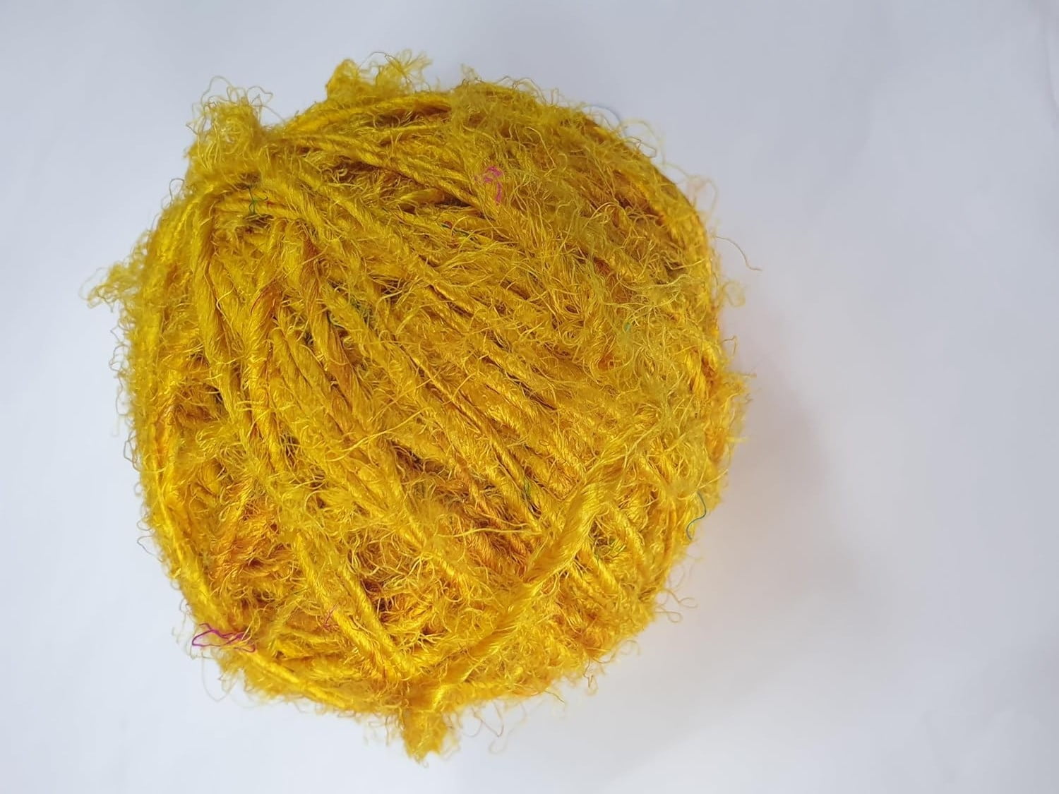 Recycled Sari Silk Bulky Yarn - Yellow 100 Grams, 60 Yards Worsted Weight, 1 Gum Ball - Eco Friendly Yarn