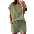 thumbnail image 2 of Two Piece Lounge Sets for Women Crew Neck Short Sleeve Shirt and Matching Shorts Summer Casual Sweatsuits, 2 of 6