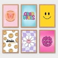 thumbnail image 3 of Groovy-arte de pared de dibujos animados para habitación de niños, decoración de lienzo al óleo, conjunto de Collage de 6 caras sonrientes, flores brillantes, póster Mural para el hogar, pintura impre, 3 of 4