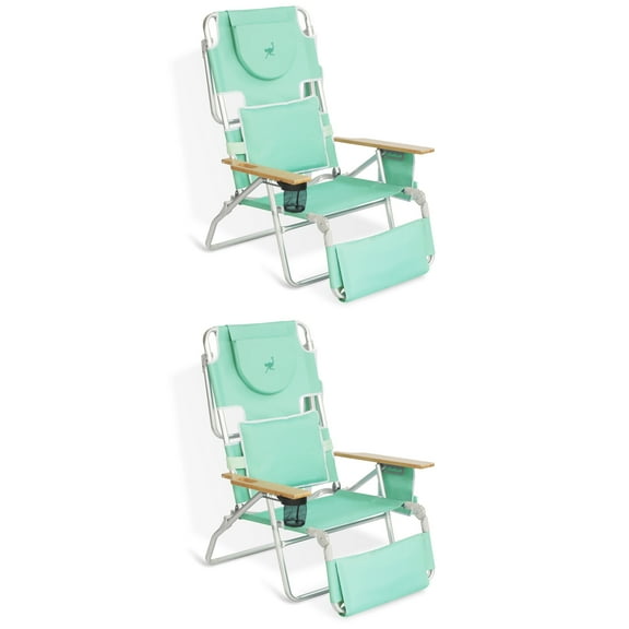 Ostrich Deluxe Padded 3-N-1 Outdoor Folding Beach Chair, Teal (2 Pack)