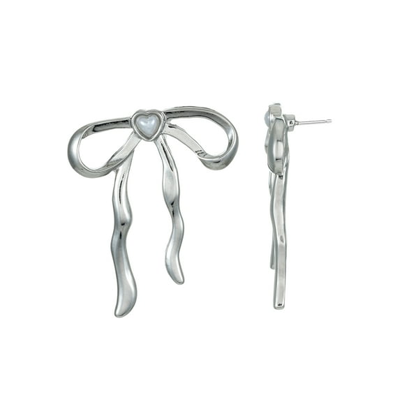 Way to Celebrate Valentine's Day Silver Bow Earrings, 1 Pair