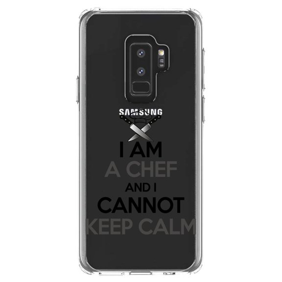 DistinctInk Clear Shockproof Hybrid Case for Samsung Galaxy S9  PLUS (6.2" Screen) - TPU Bumper Acrylic Back Tempered Glass Screen Protector - I Am the Chef Cannot Keep Calm