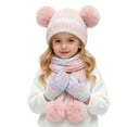 thumbnail image 2 of FAOWME Big Kids Girls Boys Beanie Hat Scarf Gloves Set Knitted Caps Long Scarf Touchscreen Gloves Warm Comfortable Outfits 3 Pack For Daily Wear Pink One Size, 2 of 4