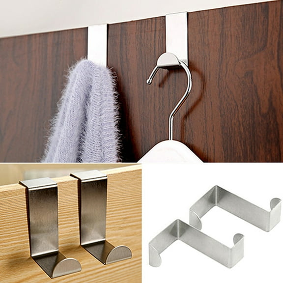 Walbest 2-Pack Over The Door Hooks Stainless Steel Seamless Nail-Free Bathroom Kitchen Z Shape Back Door Hook Rack Hanger Organizer Silver
