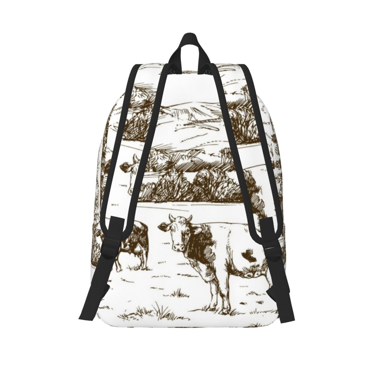 Picia Cows Grazing On The Meadow 2 Printed Canvas Daypack - Stylish and Durable Vintage Compact Backpack - Class, Work, Travel, or Laptop Bookbag,Organized Compartments-Medium