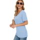 thumbnail image 4 of Camiseta TODOLOR lisa con cuello en V y manga corta para mujer, color azul cielo, 4 of 5