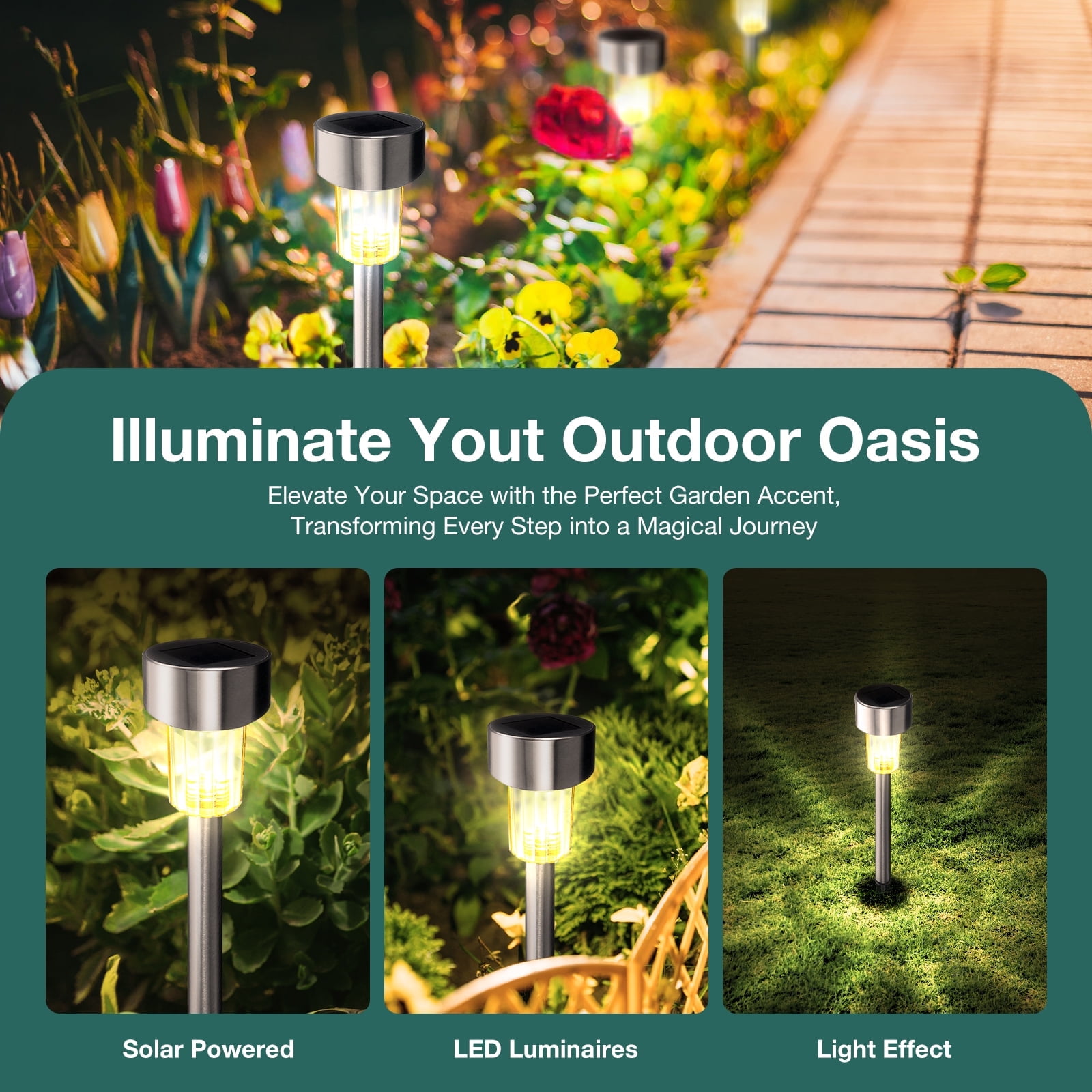 BLITZWILL Solar Lights Outdoor, 24Pack LED Waterproof Pathway Lights for Garden, Landscape, Path, Yard, Patio, Warm White