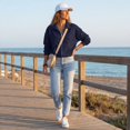 thumbnail image 6 of Womens Fall Zip Up Sweatshirts No Hood Oversized Casual Classic Long Sleeve Collar Full Zipper Jackets with Pockets Navy 3XL, 6 of 8
