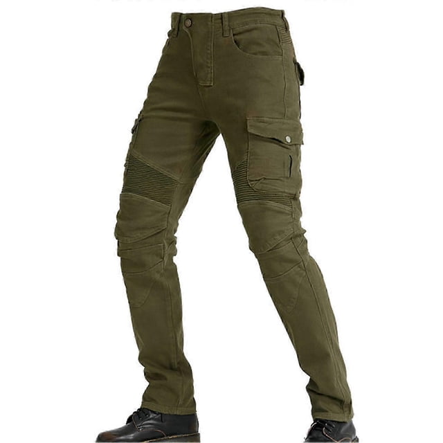 (Army Green-XS)Motorcycle Riding Jeans Motorbike Racing Pants Off-Road Outdoor Automobile Cycling Trousers With