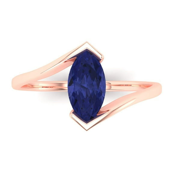 Solitaire Engagement Ring for Women - 2ct Simulated Tanzanite in 18K Rose Gold Promise Ring