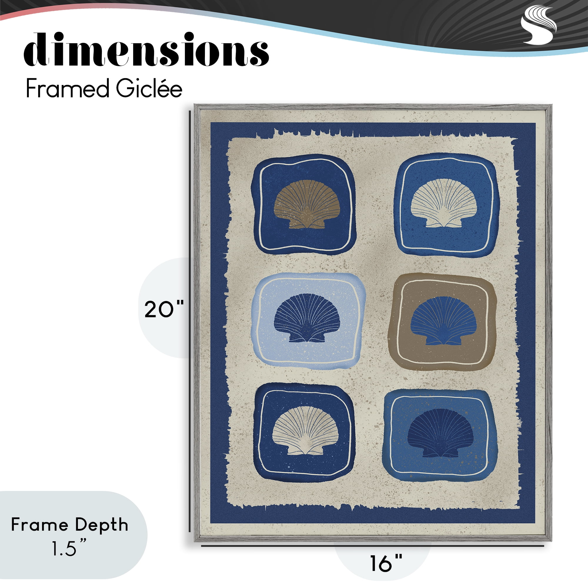 Stupell Industries Nautical Block Shells Gray Framed Giclee Art, design by Julia Frost