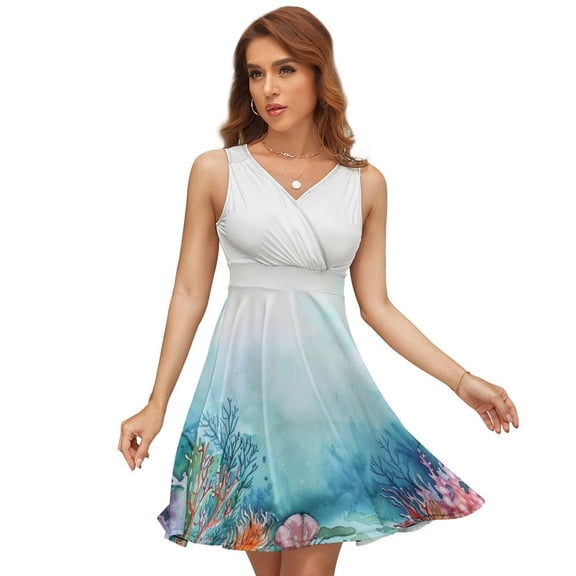 Watercolor Coral Reef (1) Sleeveless Dress Women Summer Evening Dresses Ladies Sundress
