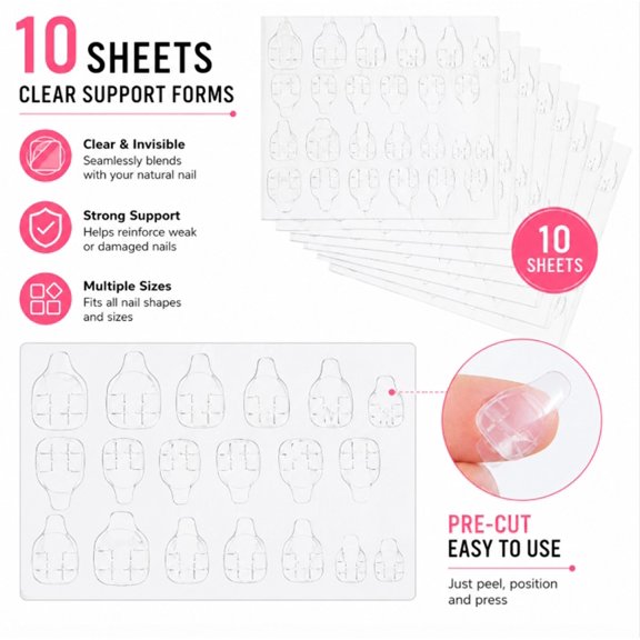 240 Piece Double Sided Nail Adhesive Tabs, 10 Sheets Clear Nail Tip Stickers, TIKA