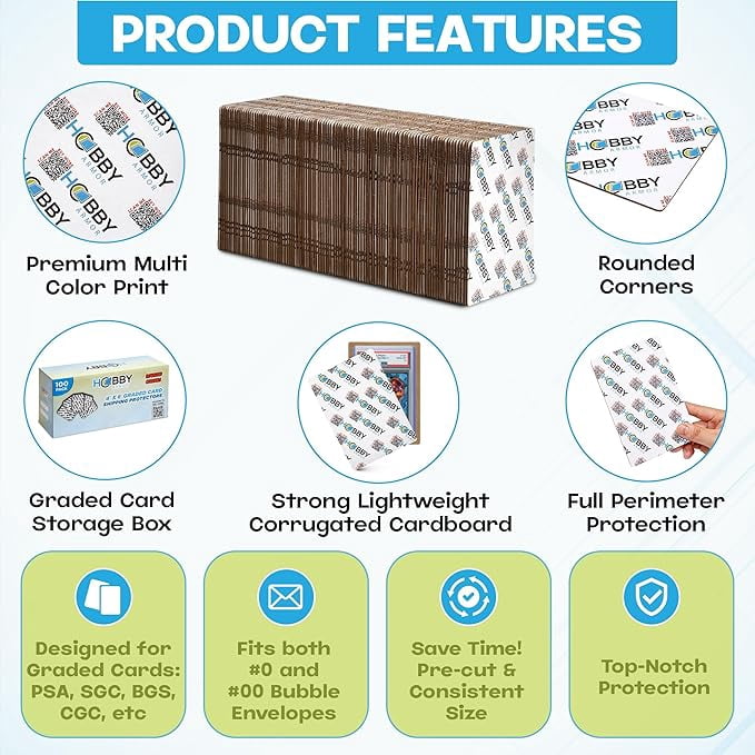shipping graded cards Amazon.com: 100 Pack Graded Trading Card Shipping Protector by Hobby Armor,  4" x 6" with Rounded Corners, Vibrant Multi-Color Card Protector to Guard  Cards from Dings, Premium Cardboard Slab Shipping Supplies :