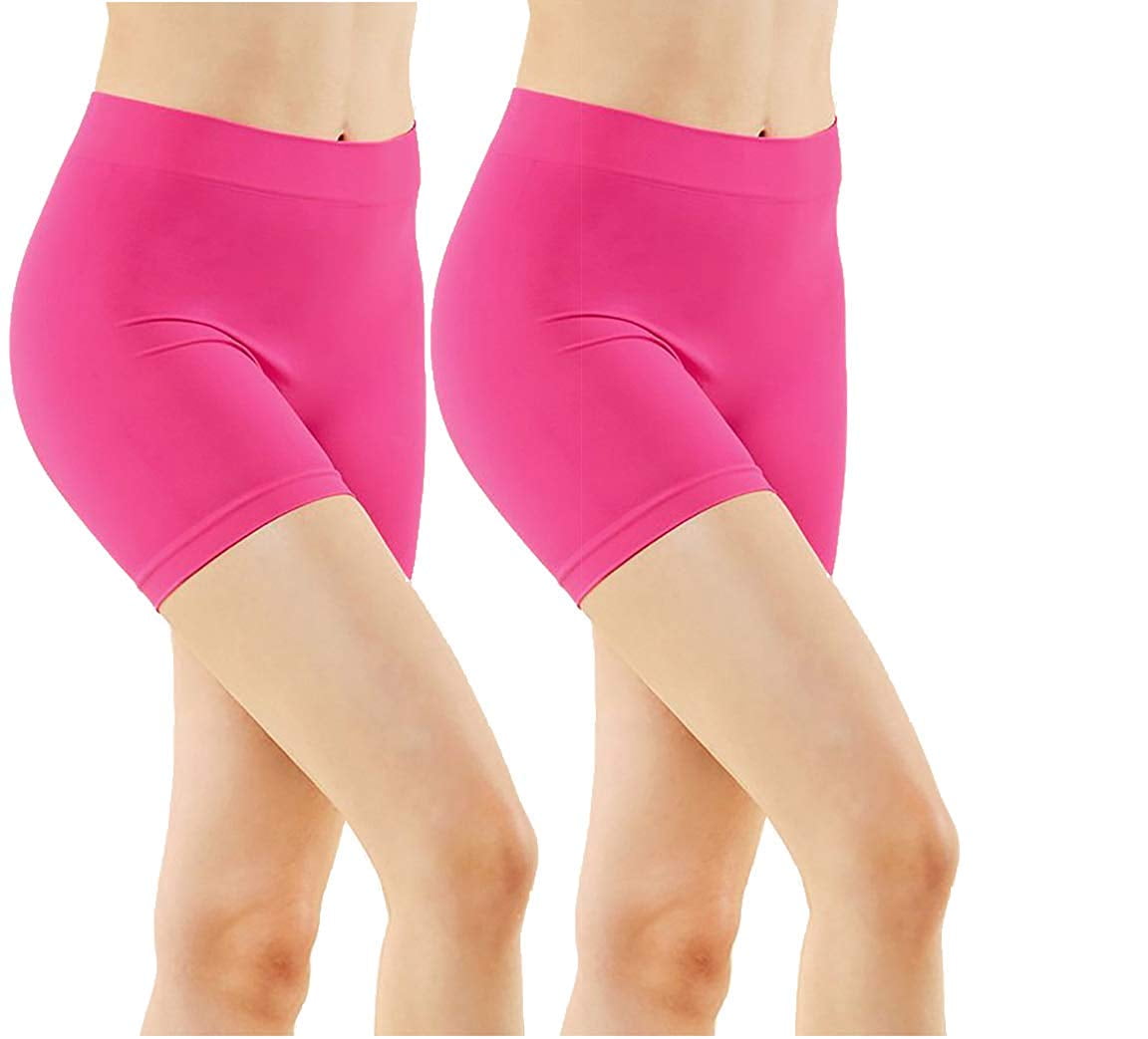 2 Pack Women's Seamless Stretch Yoga Exercise Shorts MAGENTA