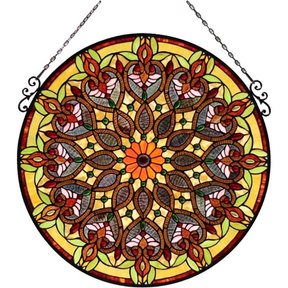 CHLOE Arabella Tiffany-Style Victorian Stained Glass Window Panel 26" Width