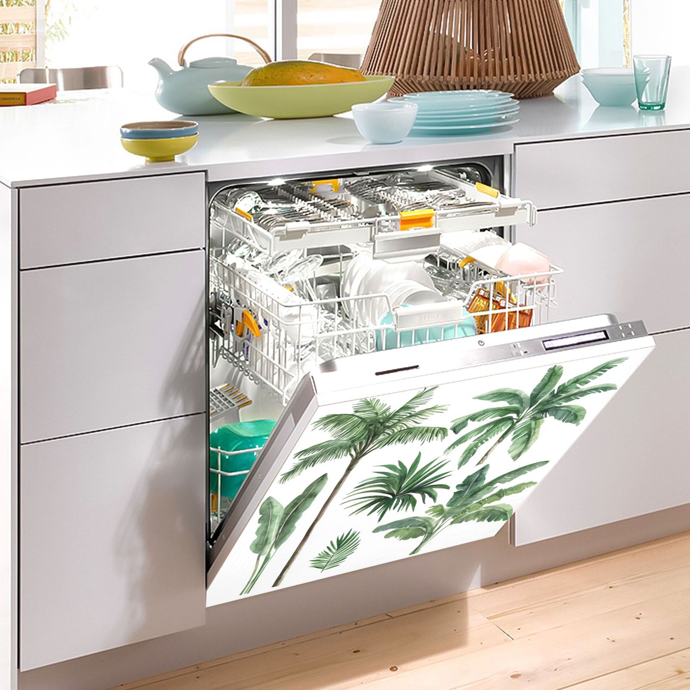 Dishwasher Magnetic Sticker 23x26 Inch Refrigerator Magnetic Sticker Washing Machine Magnetic Sticker Kitchen Panel Magnetic Sticker Home Decor Green Palm Trees