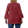 thumbnail image 3 of DYMADE Womens Round Neck Long Sleeve Solid Color Pleated Basic T-Shirt Blouses Plus Size, 3 of 3