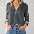 thumbnail image 1 of Qertyioot Chemise Décontractée à Manches Longues pour Femmes, Col Rabattu, Boutons, 1 of 6