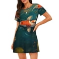 thumbnail image 1 of Easygdp Koi Pond Lilies Camisón de manga corta para mujer, informal, estampado, 1 of 6