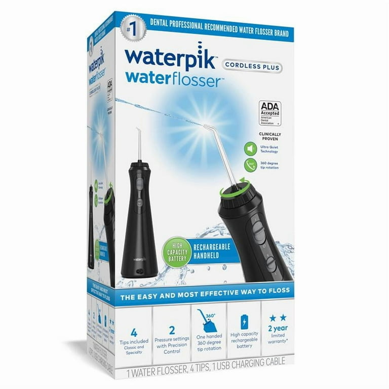 Waterpik Cordless Plus Water Flosser with 2 Settings, 4 Tips, ADA