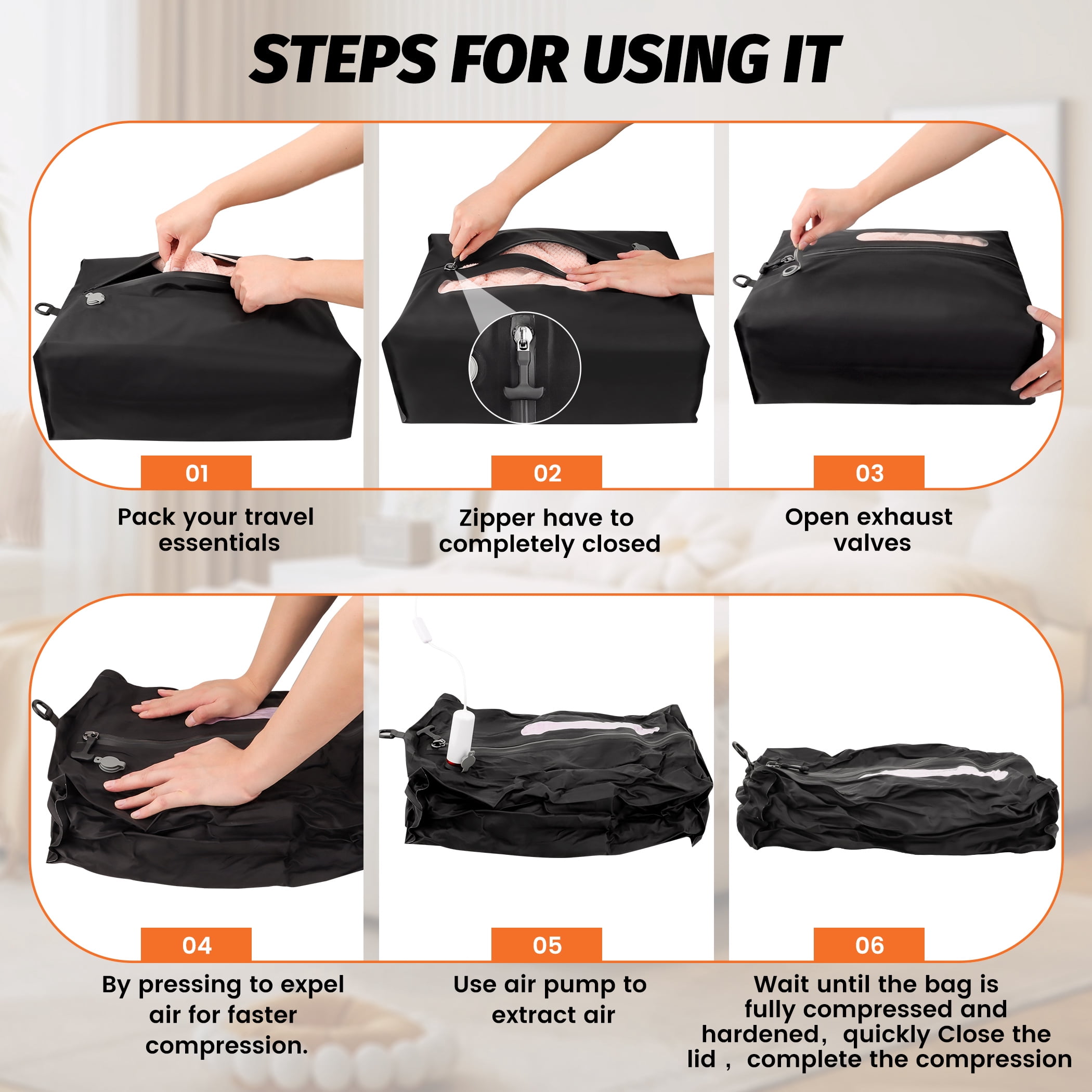Nazano Vacuum Bags  for Travel with USB Pump, 29L Each, IP67 Waterproof, Portable Compression for Suitcase, Clothes (2 Pack)