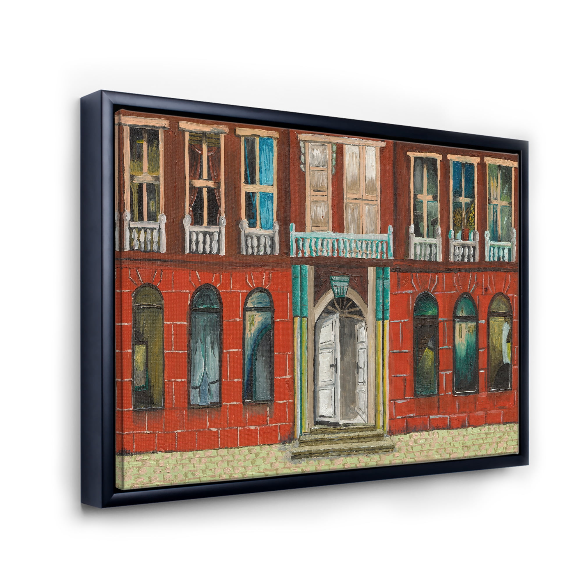 Designart 'Vintage Red Facade of Shop In Paris II' French Country Framed Canvas Wall Art Print