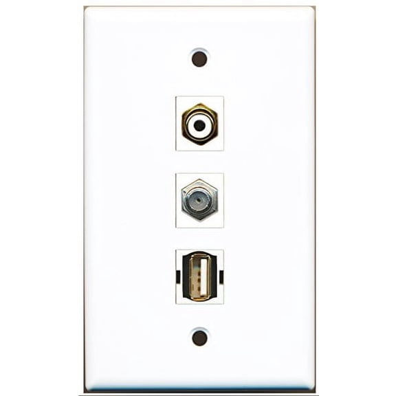 RiteAV - 1 Port RCA White and 1 Port Coax Cable TV- F-Type and 1 Port USB A-A Wall Plate