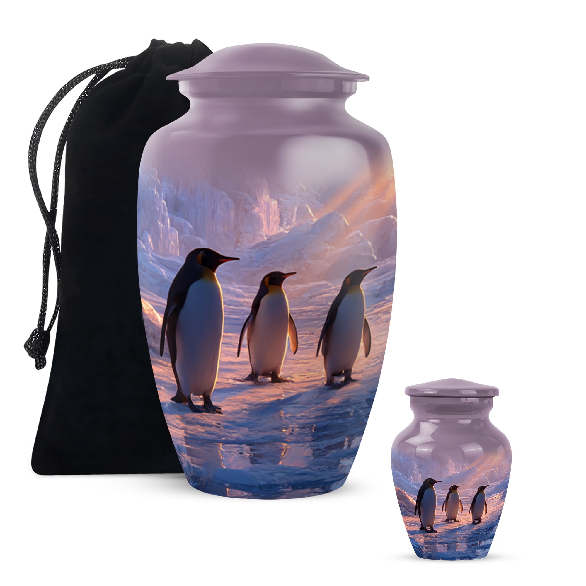Penguins Large Decorative Urns For Men, Blue Urns For Men Ashes Adult Male, Memorial Cremation Urn For Human Ashes Adult Female, Funeral Urn For Mom And Dad, 10 Inch