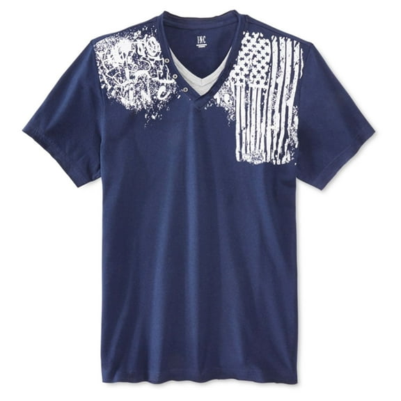 I.N.C Mens Americana Layered V Graphic T-Shirt, Blue, Medium
