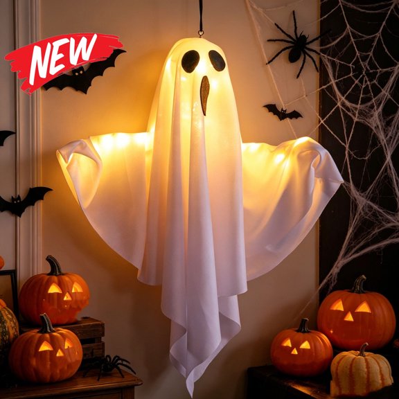 Halloween Decorations Savings, Tarmeek Halloween Wall Decoration Ghost LED Light Up Fabric Hanging Ornament for Outdoor Yard Spooky Party Holiday Ambiance Display 50x40cm