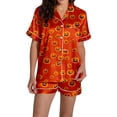 thumbnail image 4 of XINPING Halloween Pajama Sets for Women Whimsical Halloween Printed Pajama Notched Collar and Short Sleeves Cozy Home Loungewear In Short Pants for Fall and Holidays XXL, 4 of 8