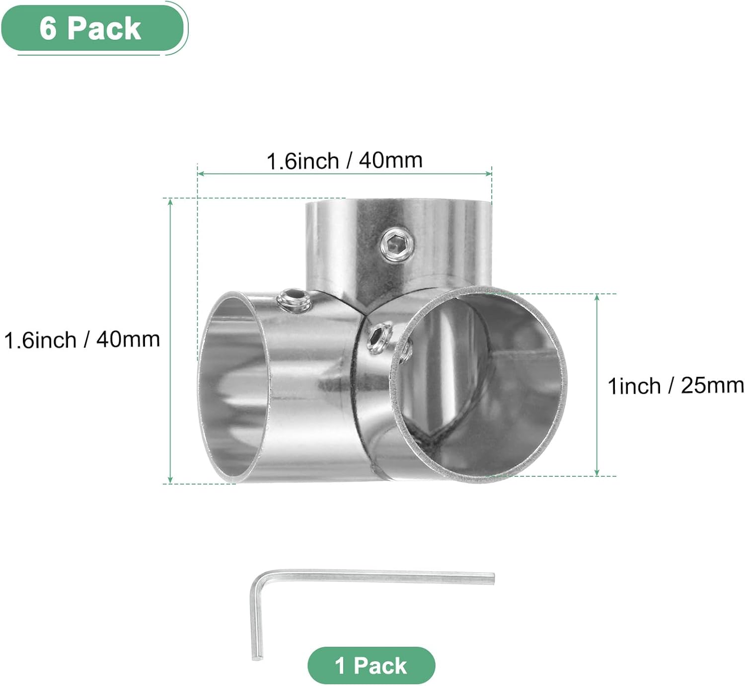 Myst Design 6-Pack Structural Pipe Connector, Right Angle Tee Pipe Fittings Steel Pipe Connector for OD 1" or 25mm Pipe, Conduit Connectors.