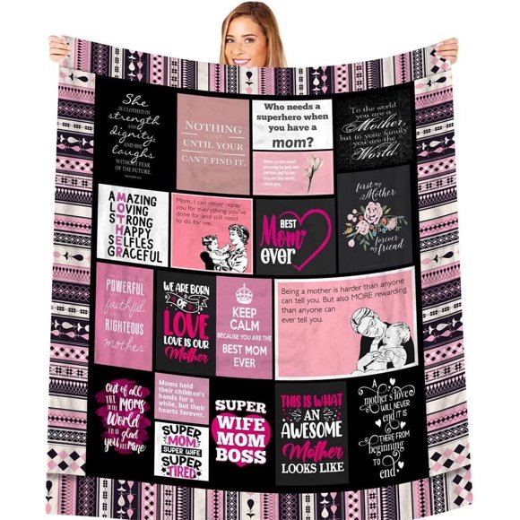 Couvertures Maman de la Part de Fille Cadeaux d'Anniversaire pour Maman de la Part du Fils Meilleure Maman de Tous les Temps Couverture avec Beaucoup de Super Mots Cadeaux pour Maman Qui A Tout pour Maman Couverture 51” X 60 Pouces
