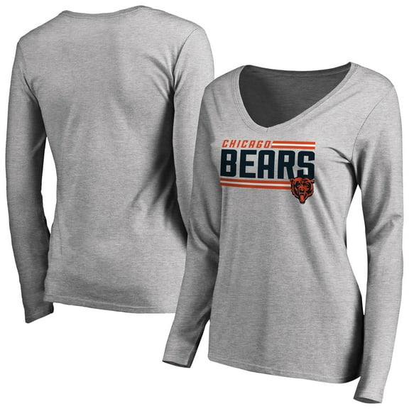 Women's Ash Chicago Bears Iconic Collection On Side Stripe Long Sleeve V-Neck T-Shirt