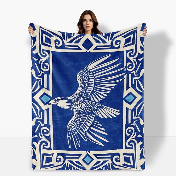 Thunderbird Totem Wall Hanging Blue Flannel Blanket Soft Warm Comfortable For Sofa Bed Travel Camping Living Room Office Chair Polyester Fiber Gift For Family Or Friends