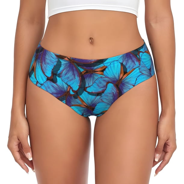 Fotbe Blue Butterflies Calzones Estampados para Mujer – Ropa Interior de Algodón, Cómoda, Suave y Elástica-Medium