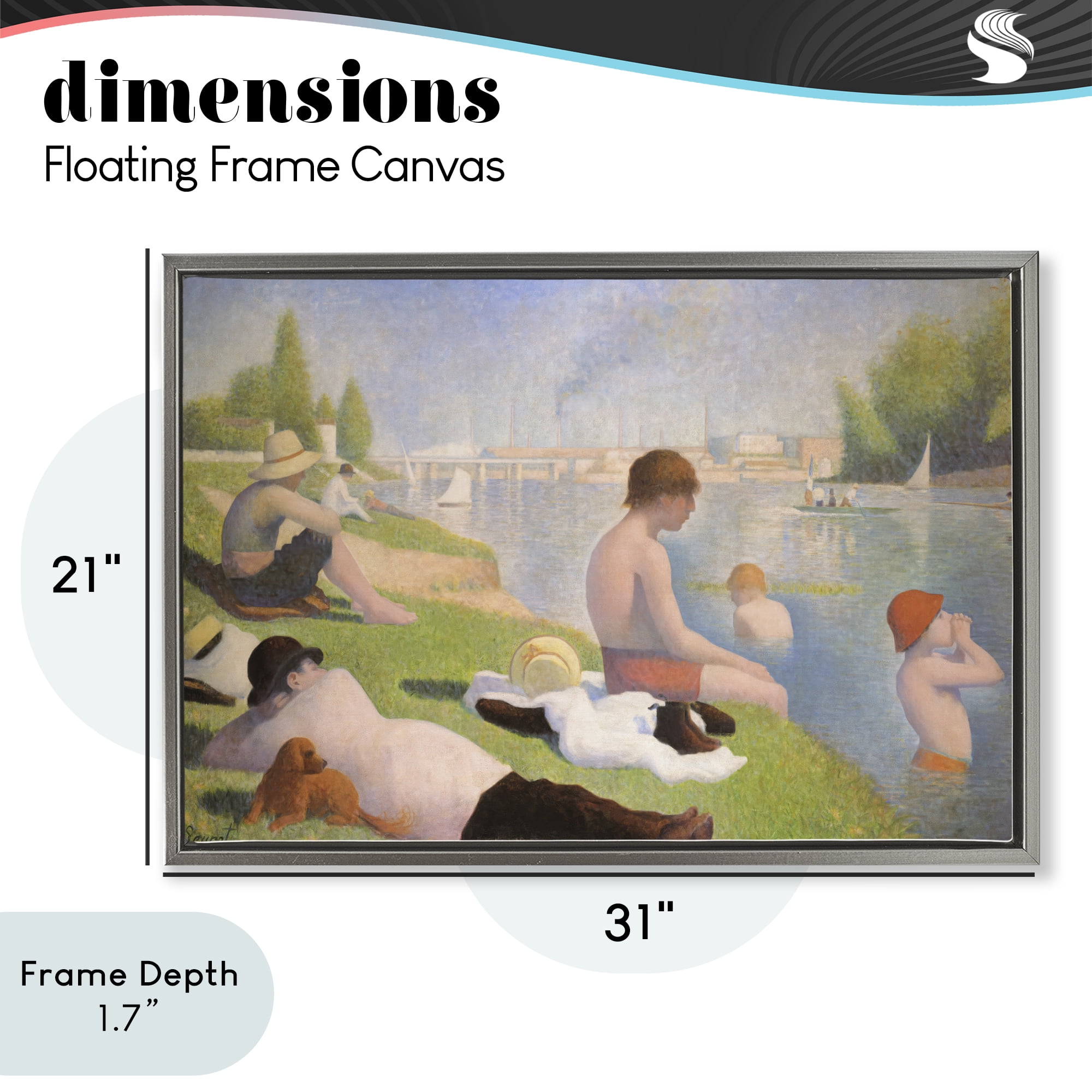 Stupell Industries Afternoon Bathers Georges Seurat Gray Framed Floater Canvas Wall Art, design by Georges Seurat