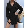 thumbnail image 4 of Womens Long Sleeve Midi Long Shirt Dress Casual Solid Button Down Curved Bottom Dresses Tops with Belt Black S, 4 of 9