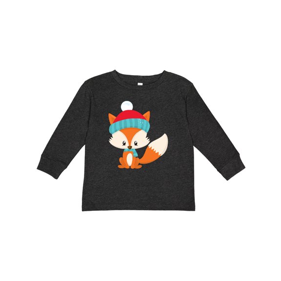 Inktastic Winter Fox, Cute Fox, Fox with Hat, Fox with Scarf Boys or Girls Long Sleeve Toddler T-Shirt