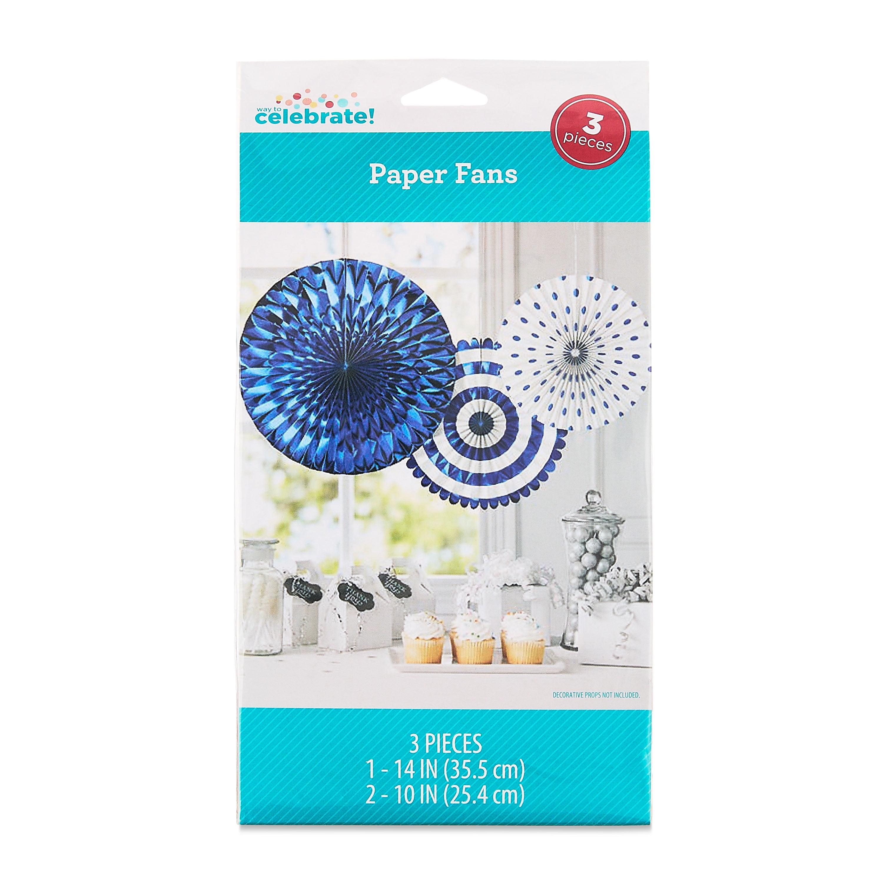 3 Count Paper Hanging Party Fans, Blue, by Way to Celebrate