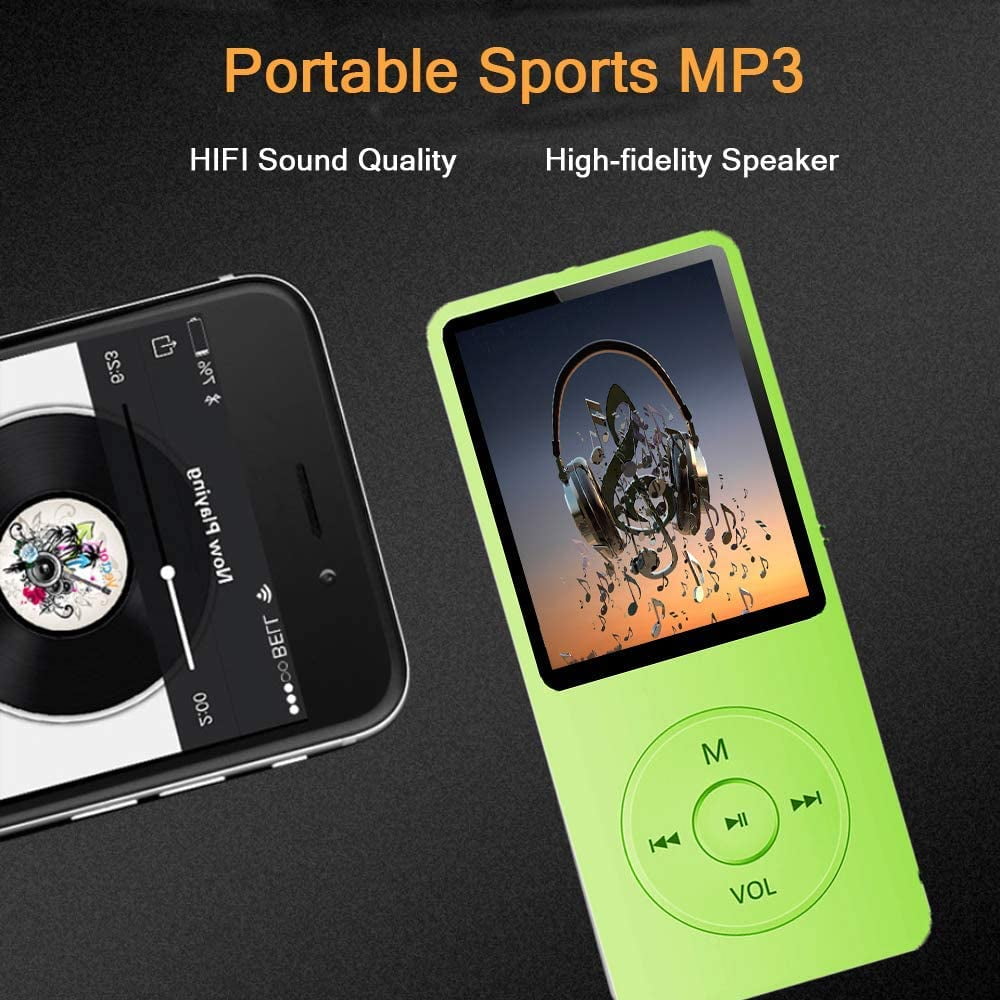 MP3 Player, Music Player with 16GB Micro SD Card, Build-in FM Radio/Video Play/Voice Recorder/E-Book Reader, Supports up to 128GB, Green